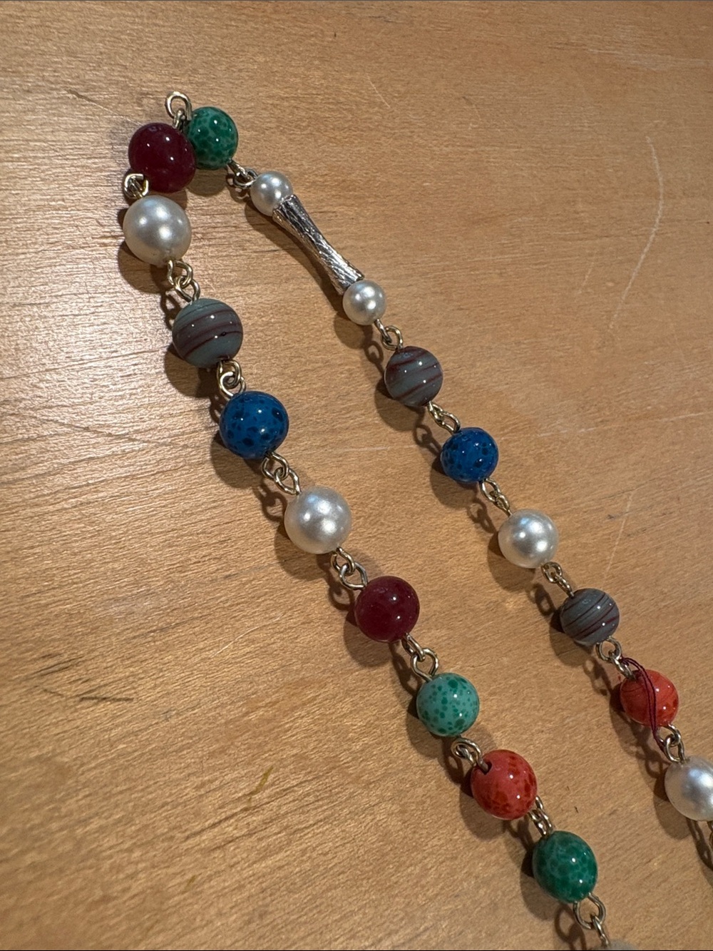 Multicolor Beaded Pearl Accent Necklace - Women's Jewelry - Picture 4 of 4